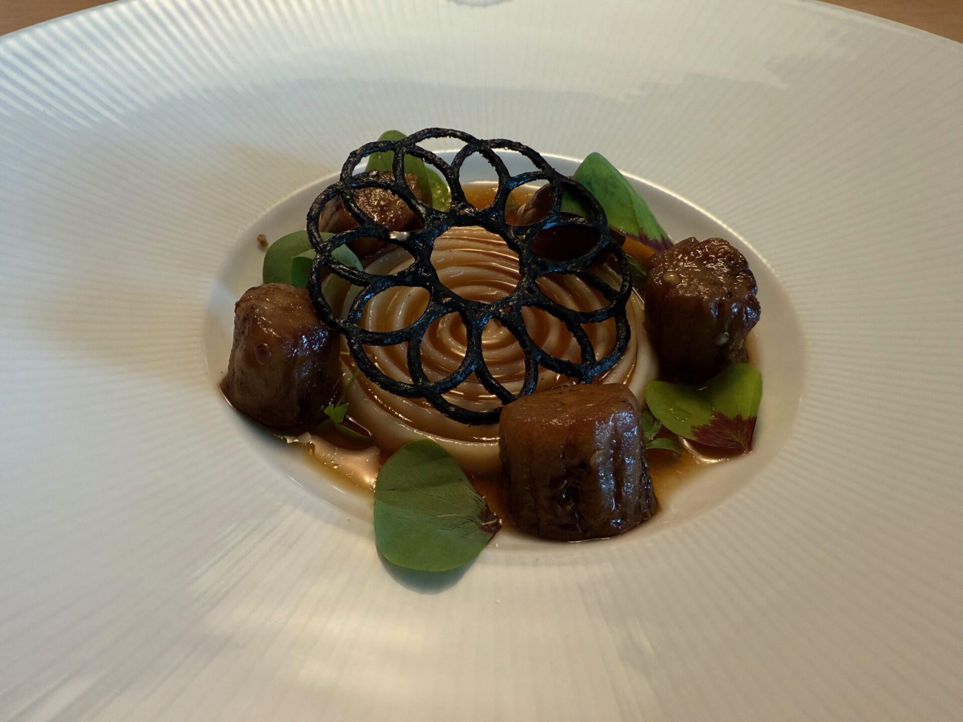 Eggplant with nori at The Test Kitchen, Virgin Voyages